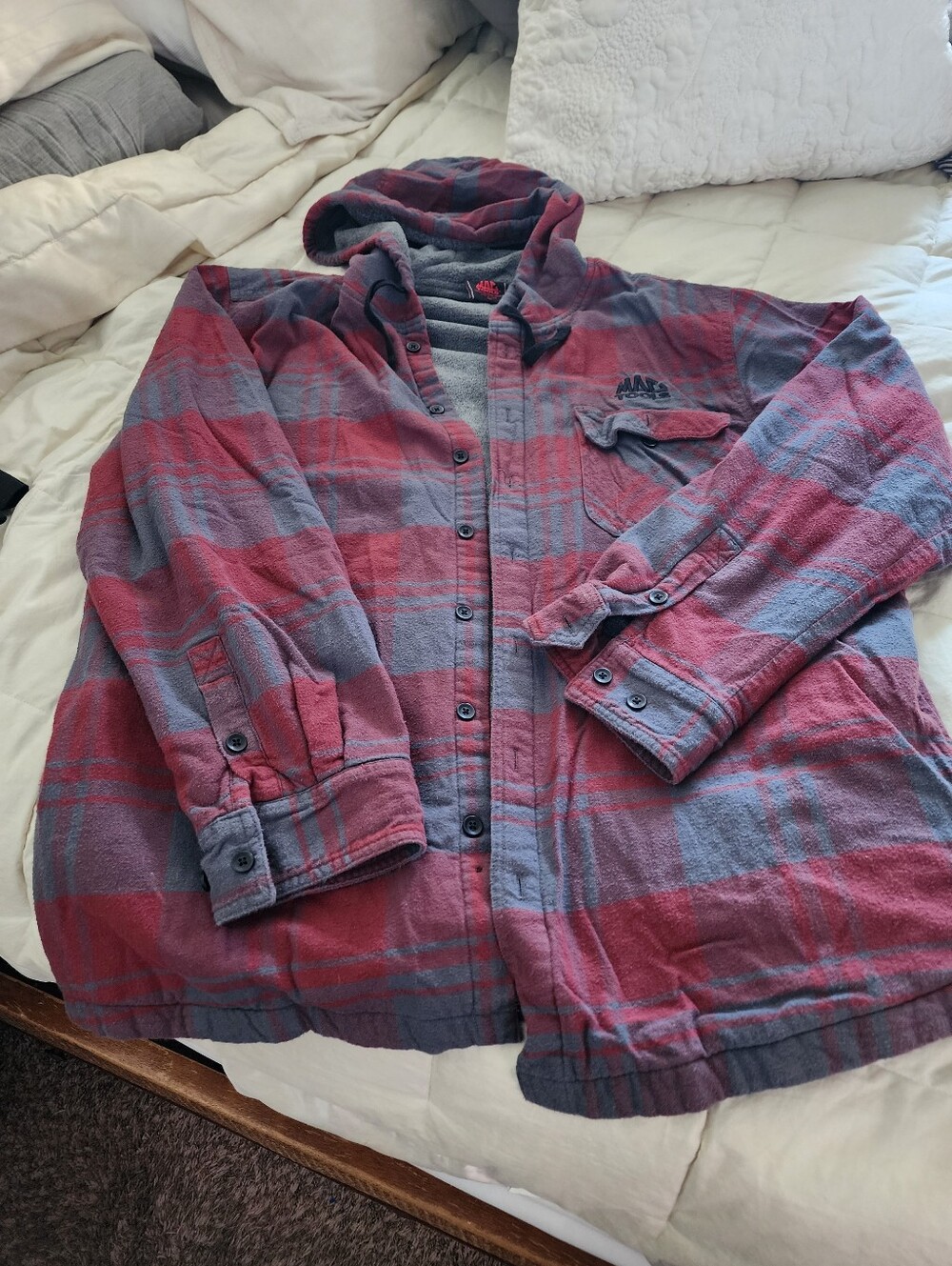 Mens Xxl  Mac Tools Hooded Plaid Button-Up Shirt Jacket - 100% cotton